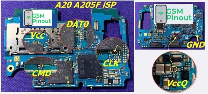 Samsung A20 SM-A205F ISP(EMMC) Pinout For EMMC Programming Flashing And Remove FRP Lock.jpg
